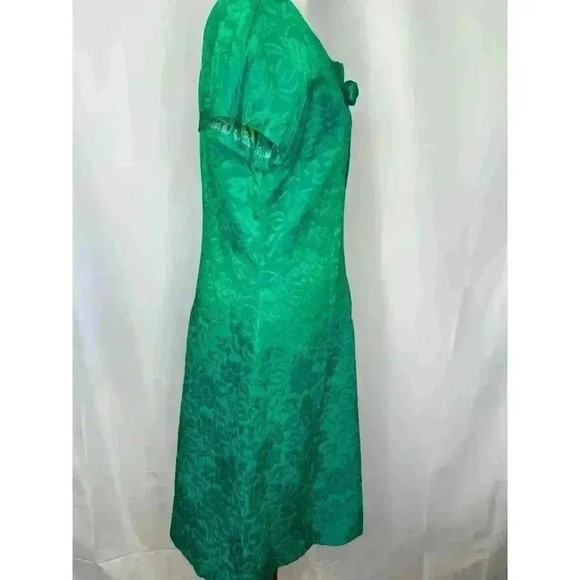 1960s Green Blue Silky Brocade Peck + Peck Cocktail Dress - Picture 11 of 13